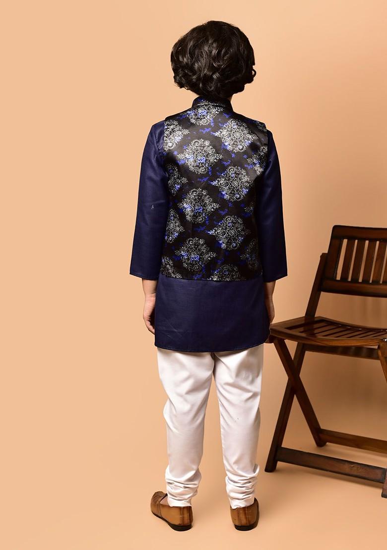 Boys Ethnic Motifs Printed Mandarin Collar Regular Straight Kurta With Pyjamas - Indya
