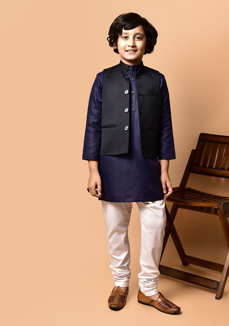 Boys Mandarin Collar Straigh Kurta With Churidar - Indya