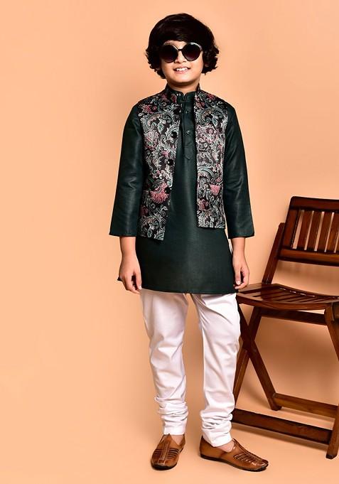 Boys Ethnic Motifs Printed Straight Kurta With Pyjamas — view on Indya