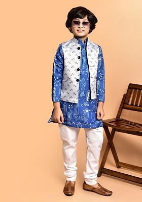 Boys Animal Printed Straight Kurta With Pyjamas