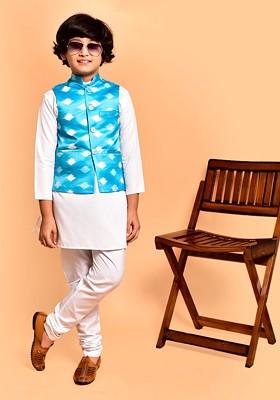 Boys Mandarin Collar Regular Straight Kurta With Pyjamas