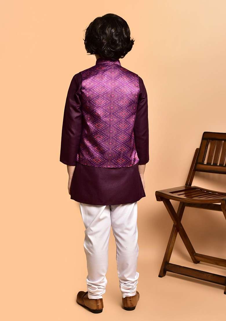 Boys Mandarin Collar Kurta With Churidar - Indya