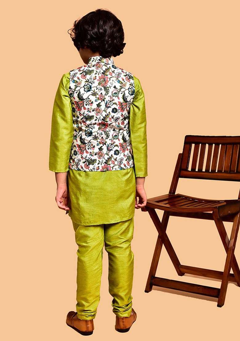 Boys Floral Printed Straight Kurta With Pyjamas - Indya
