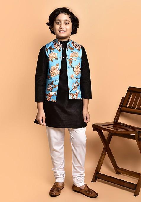 Boys Mandarin Collar Straight Kurta With Pyjamas