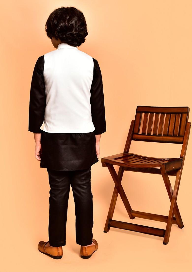 Boys Mandarin Collar Regular Straight Kurta With Pyjamas - Indya
