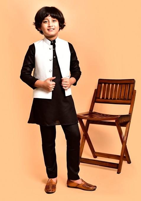 Boys Mandarin Collar Regular Straight Kurta With Pyjamas