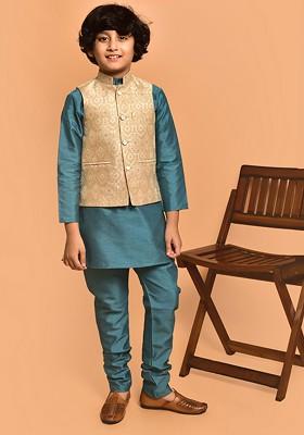 Boys Mandarin Collar Straight Kurta With Pyjamas