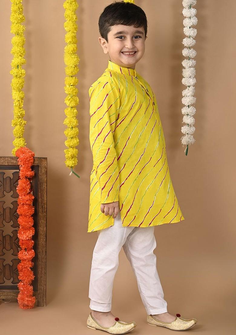 Boys Leheriya Printed Mandarin Collar Pure Cotton Straight Kurta And Trouser - Indya