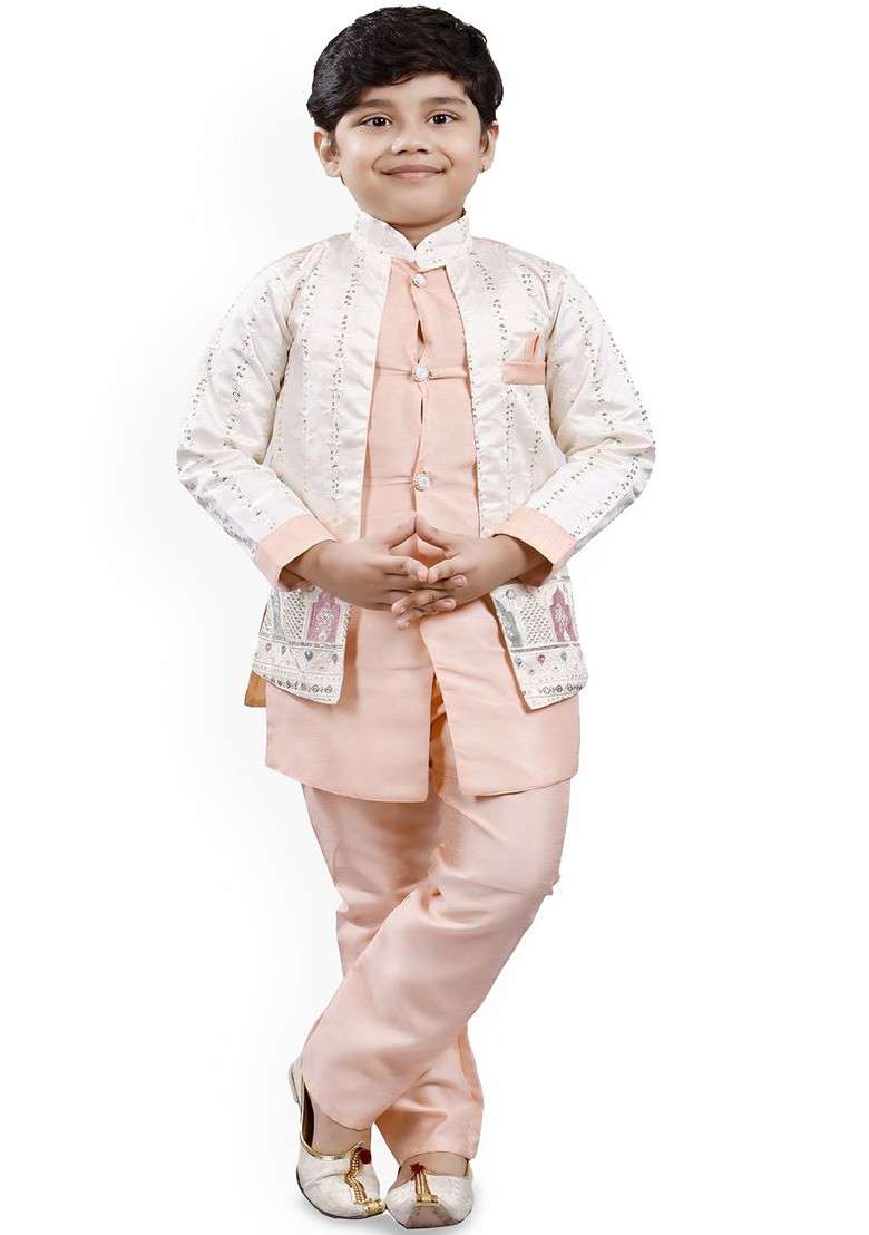 Boys Ethnic Motifs Regular Thread Work Kurta With Trousers Set - Indya