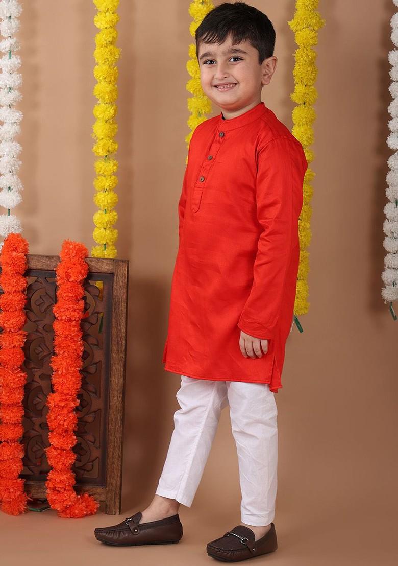 Boys Pure Cotton Kurta With Trouser - Indya