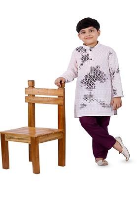 Boys Ethnic Motifs Embroidered Straight Thread Work Kurta With Pyjamas