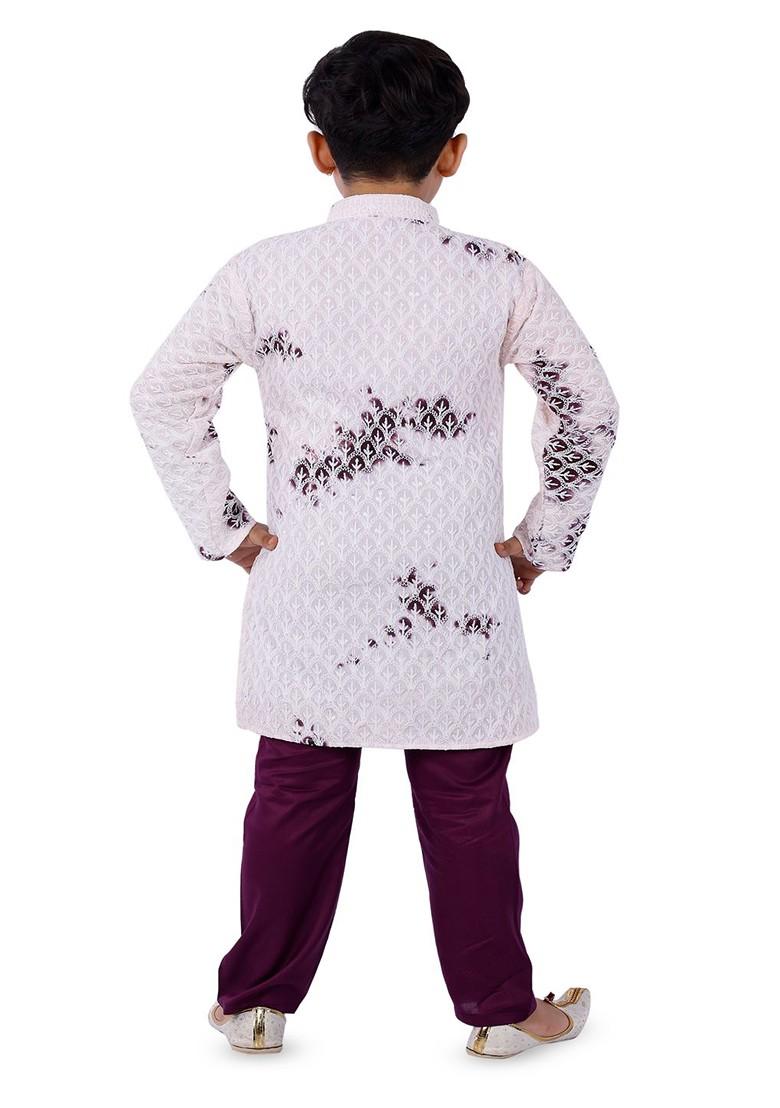 Boys Ethnic Motifs Embroidered Straight Thread Work Kurta With Pyjamas - Indya
