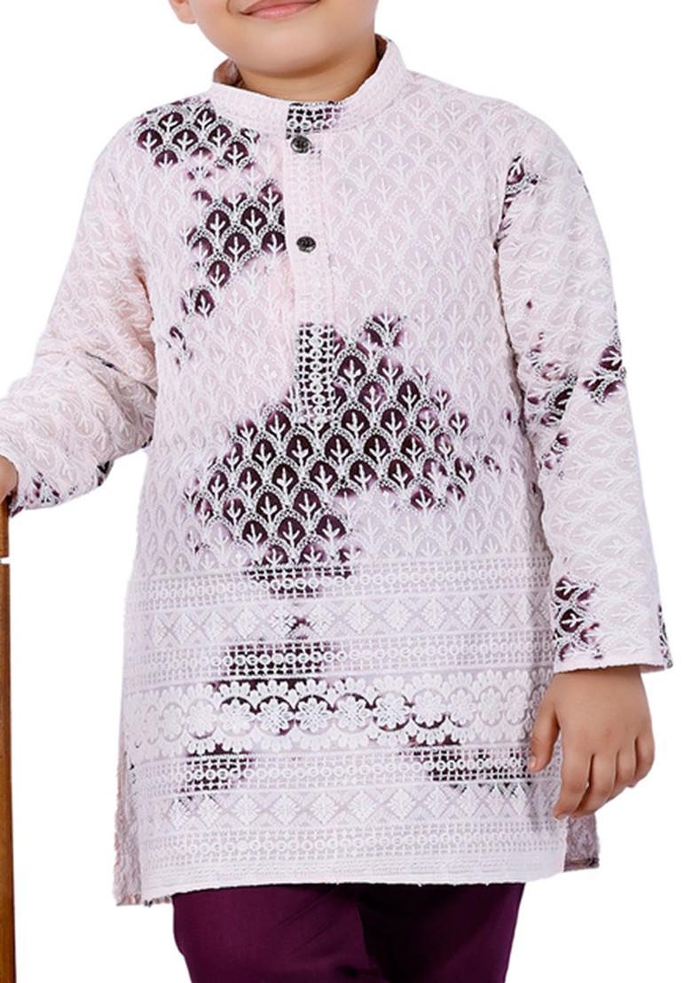 Boys Ethnic Motifs Embroidered Straight Thread Work Kurta With Pyjamas - Indya