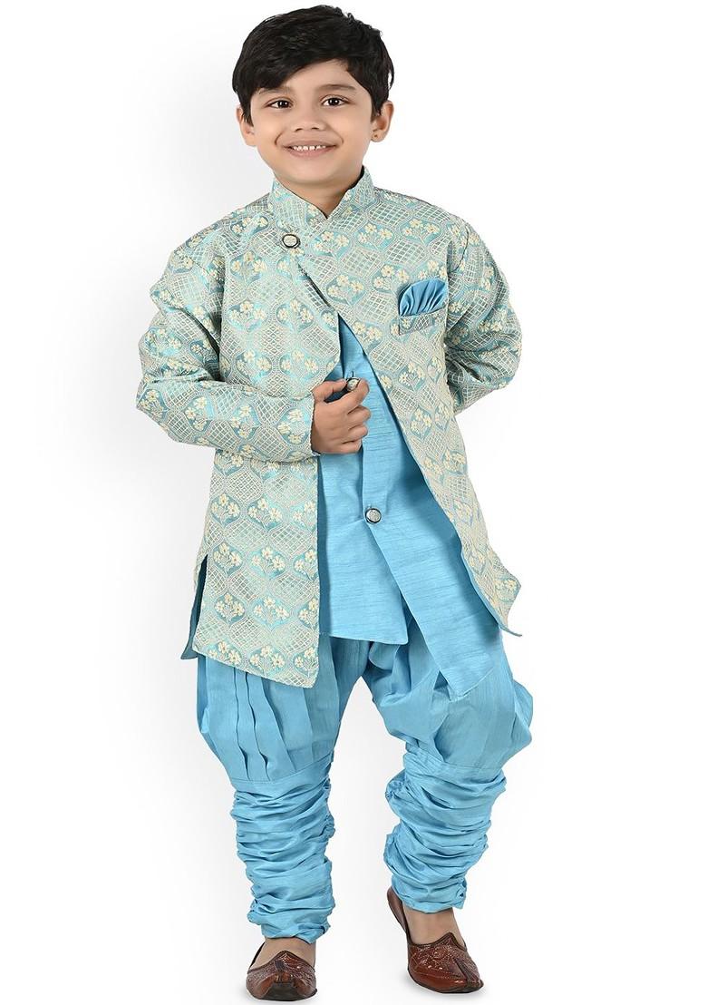 Boys Ethnic Motifs Printed Mandarin Collar Kurta With Churidar - Indya