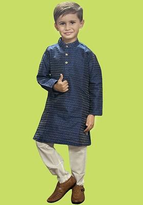 Boys Embroidered Regular Thread Work Kurta With Pyjamas