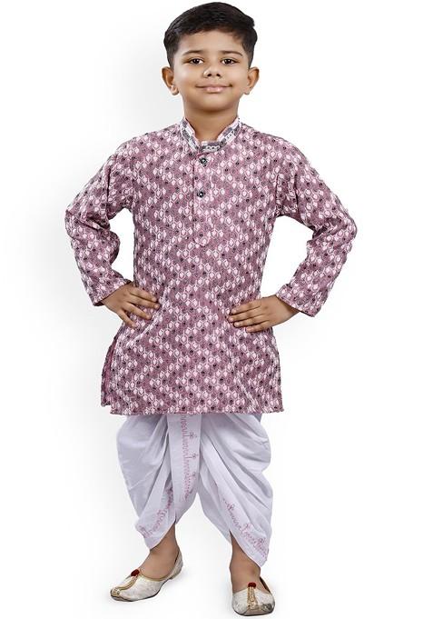 Boys Ethnic Motifs Printed Straight Kurta With Dhoti Pants — view on Indya