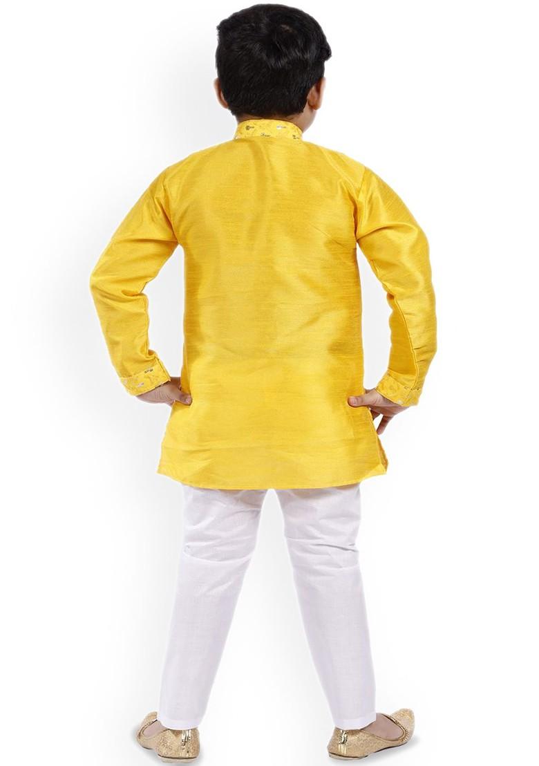 Boys Ethnic Motifs Embroidered Regular Sequinned Straight Kurta With Pyjamas - Indya