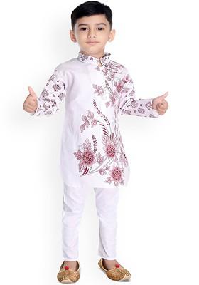 Boys Floral Printed Mandarin Collar Kurta With Trousers