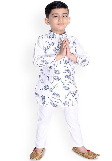 Boys Floral Printed Regular Kurta With Pyjamas — view on Indya