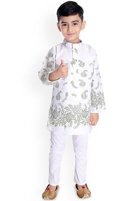 Boys Floral Printed Band Collar Kurta With Trousers