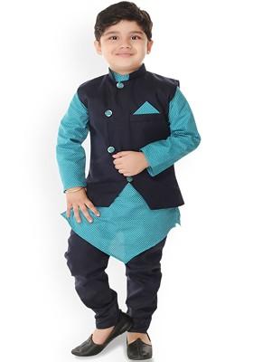 Boys Geometric Printed Mandarin Collar Kurta With Churidar