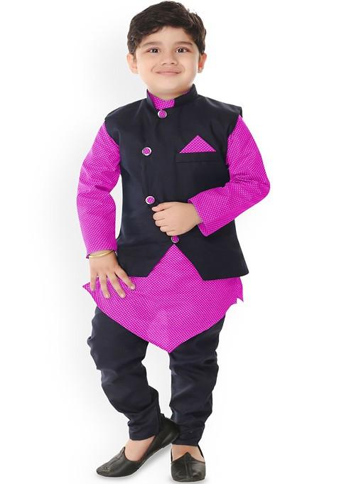 Boys Geometric Printed Mandarin Collar Kurta With Churidar