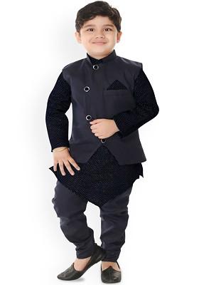 Boys Geometric Printed Mandarin Collar Kurta With Churidar