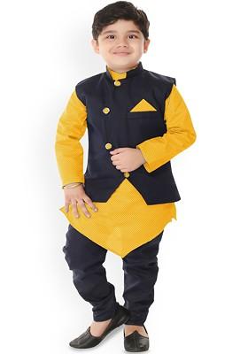 Boys Geometric Printed Mandarin Collar Kurta With Churidar