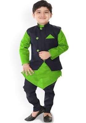 Boys Geometric Printed Mandarin Collar Kurta With Churidar