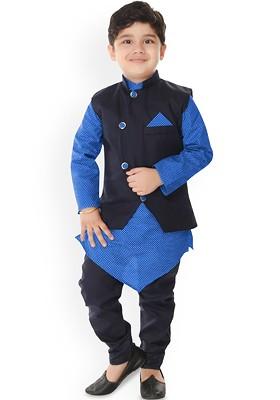 Boys Geometric Printed Mandarin Collar Kurta With Churidar