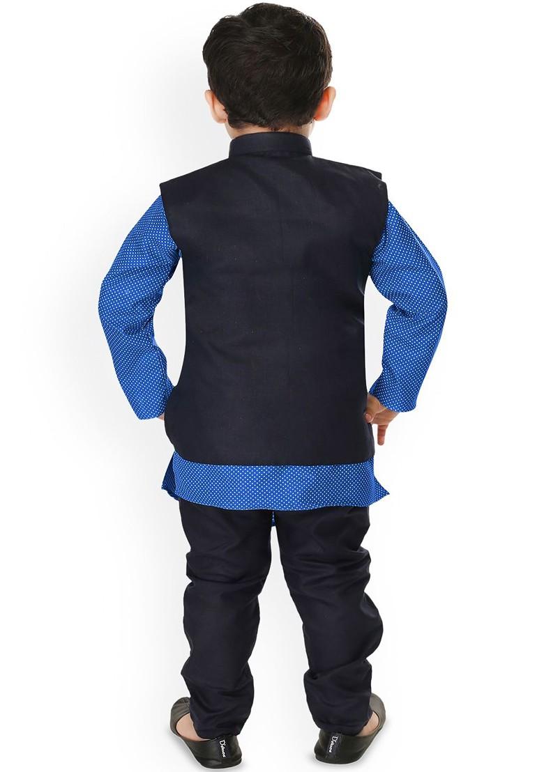 Boys Geometric Printed Mandarin Collar Kurta With Churidar - Indya