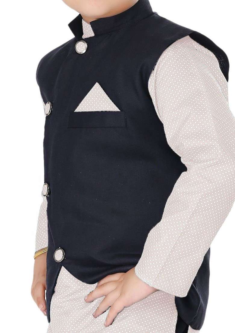 Boys Geometric Printed Mandarin Collar Kurta With Churidar - Indya