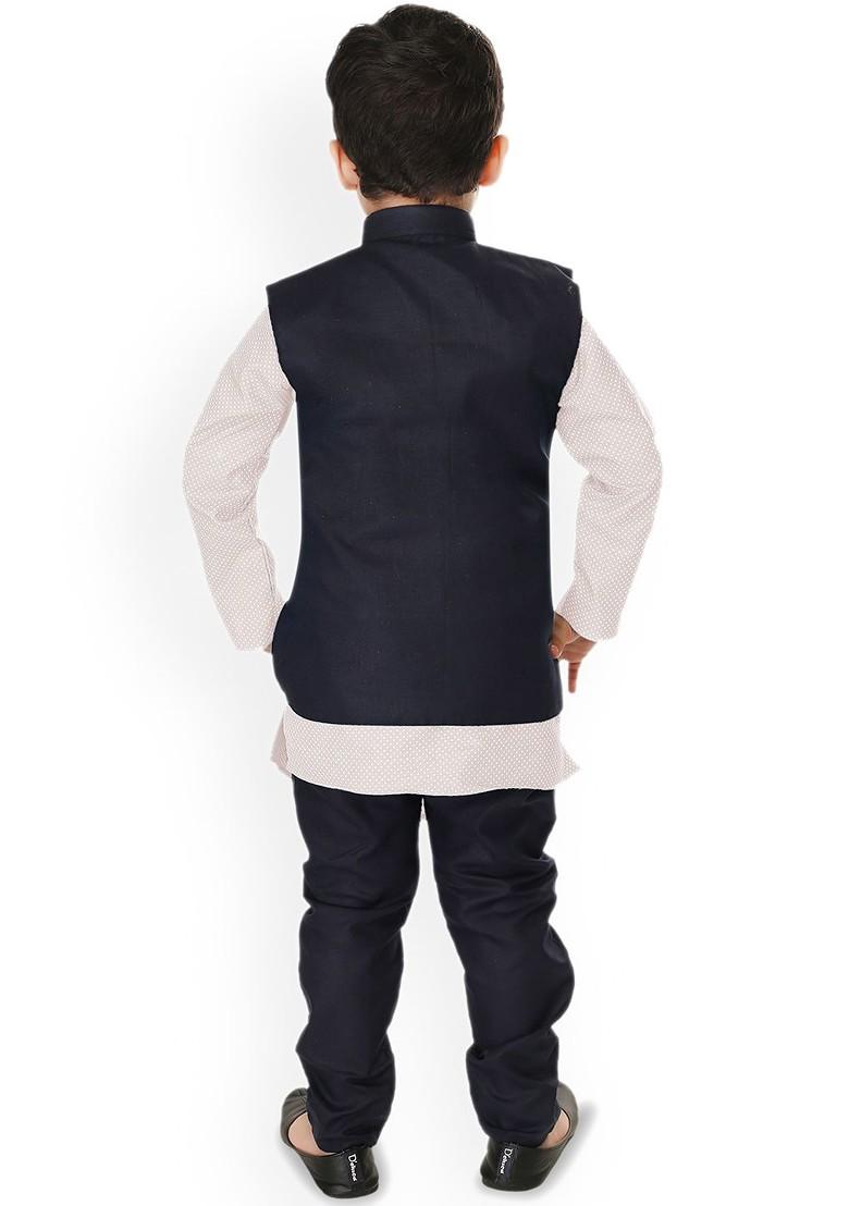 Boys Geometric Printed Mandarin Collar Kurta With Churidar