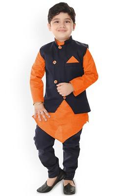 Boys Geometric Printed Mandarin Collar Kurta With Churidar