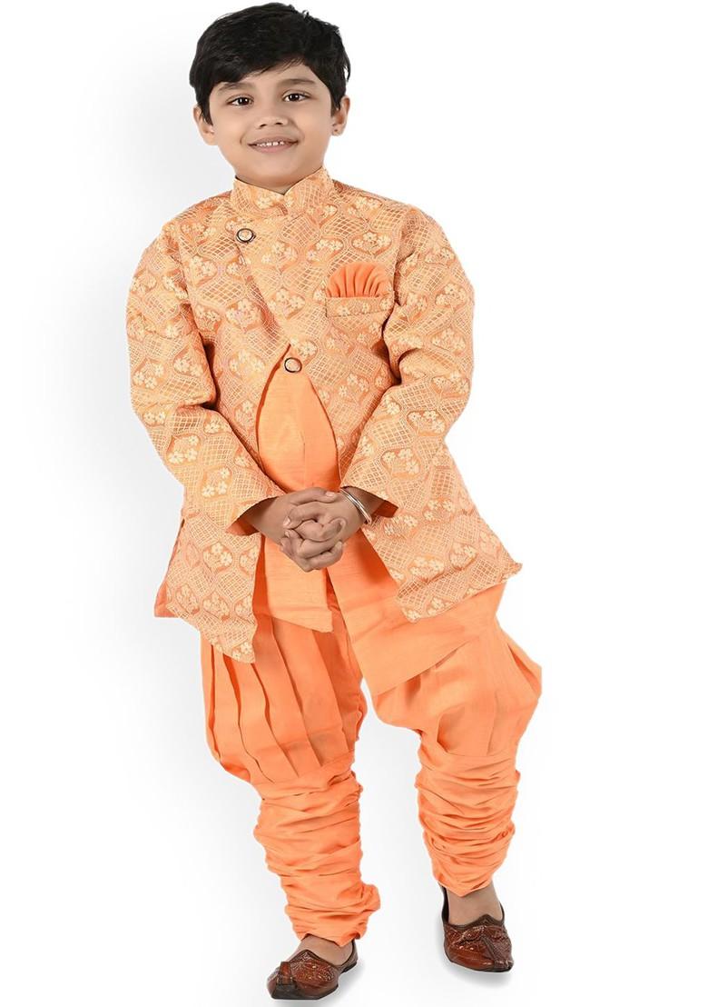 Boys Mandarin Collar Kurta With Churidar - Indya