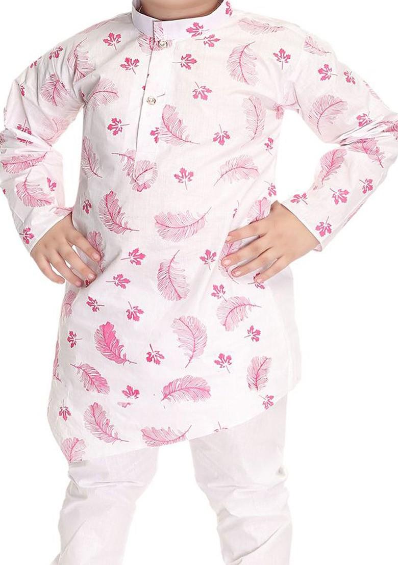 Boys Floral Printed Straight Kurta With Trousers - Indya