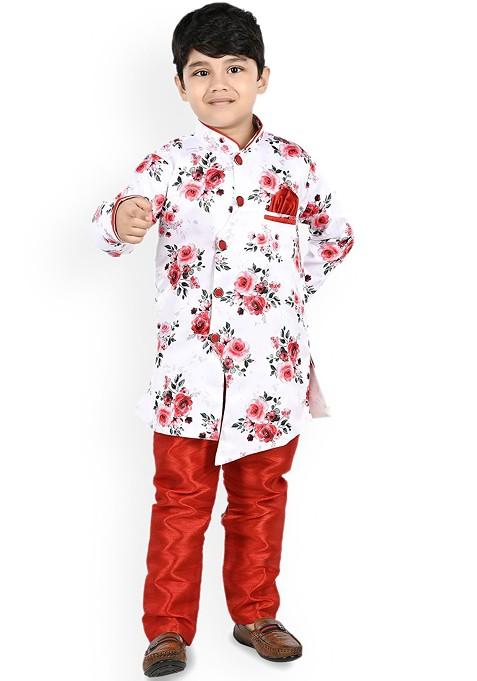Boys Floral Printed Regular Kurta With Pyjamas
