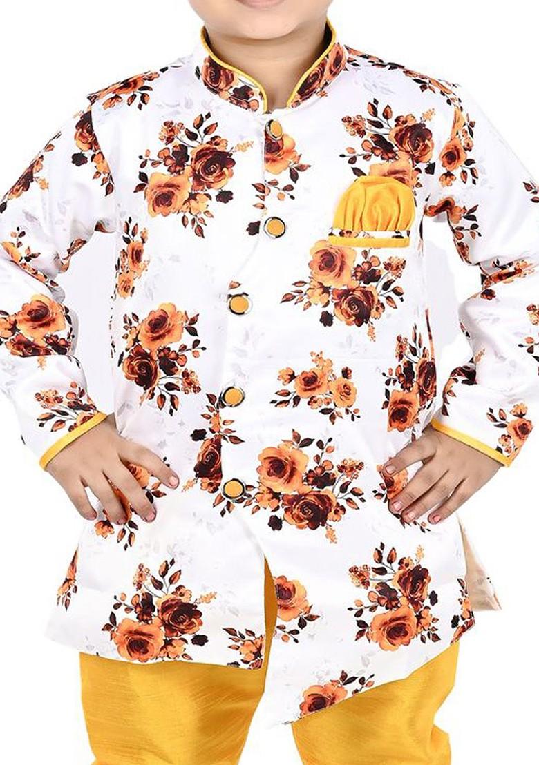 Boys Floral Printed Mandarin Collar Kurta With Trousers - Indya