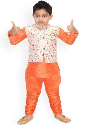 Boys Floral Printed Mandarin Collar Straight Kurta With Churidar