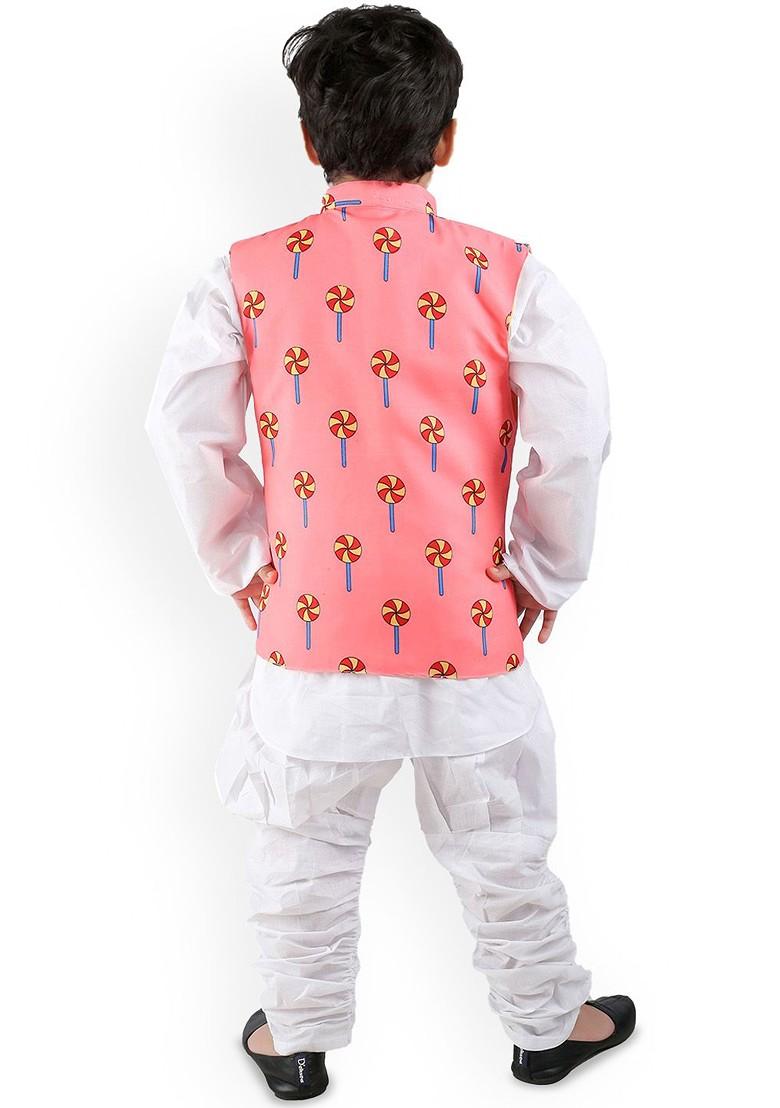 Boys Straight Kurta With Churidar And Nehru Jacket - Indya