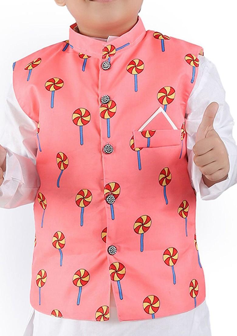 Boys Straight Kurta With Churidar And Nehru Jacket - Indya