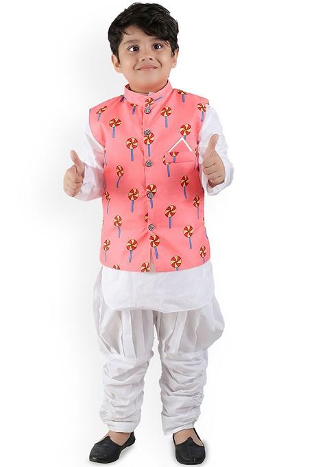 Boys Straight Kurta With Churidar And Nehru Jacket — view on Indya