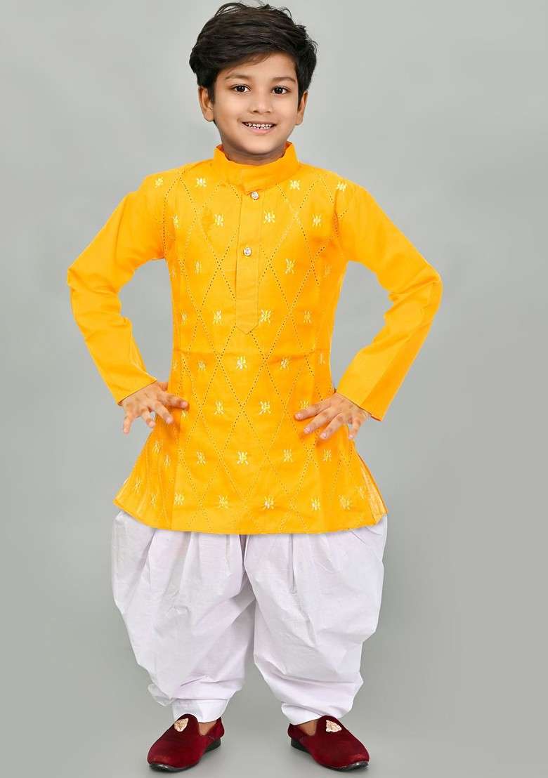 Boys Ethnic Motifs Embroidered Straight Thread Work Cotton Kurta With Patiala - Indya