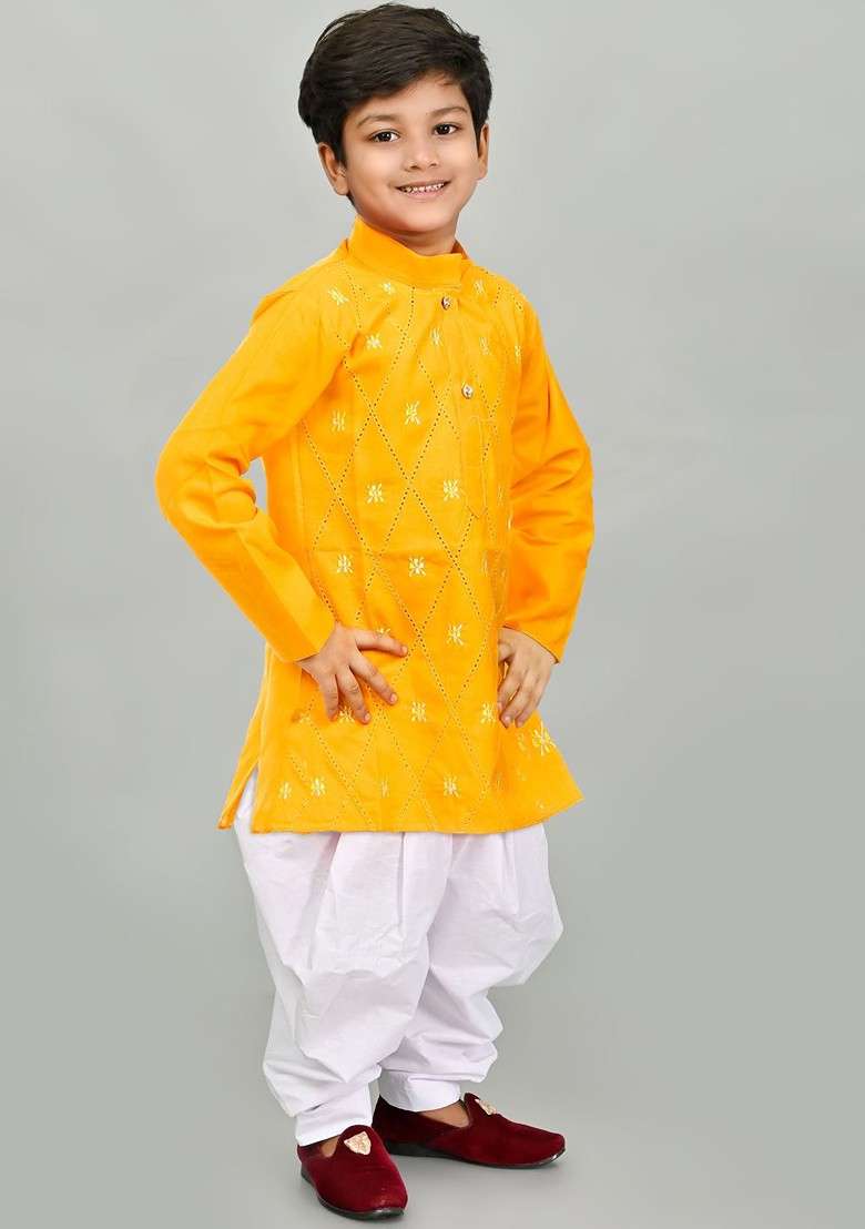 Boys Ethnic Motifs Embroidered Straight Thread Work Cotton Kurta With Patiala - Indya