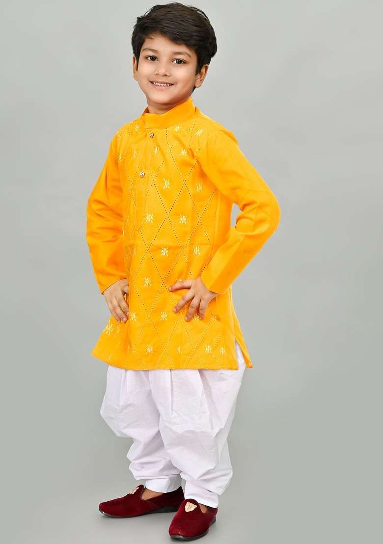 Boys Ethnic Motifs Embroidered Straight Thread Work Cotton Kurta With Patiala - Indya
