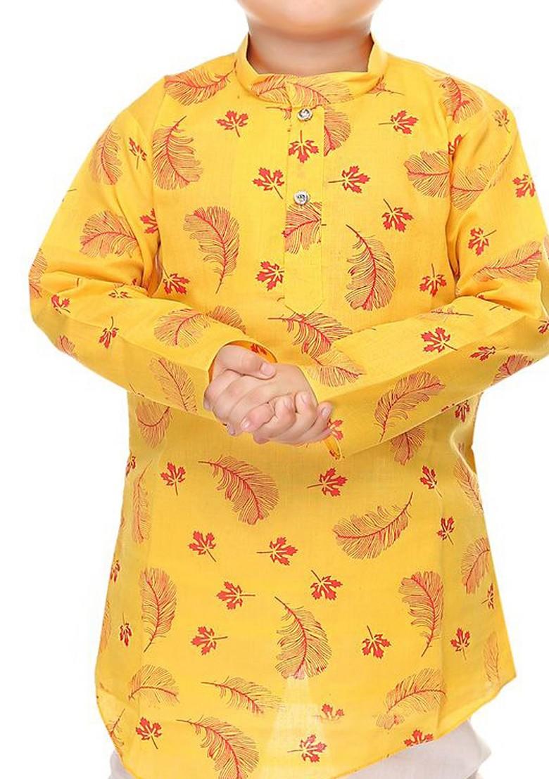 Boys Floral Printed Straight Kurta With Trousers - Indya
