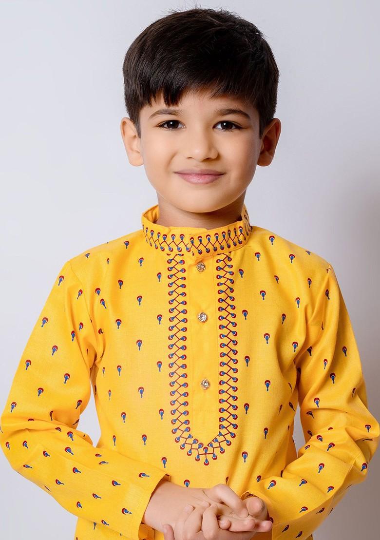 Boys Ethnic Motifs Printed Straight Kurta With Patiala - Indya