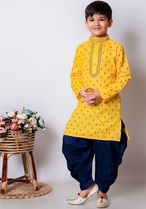 Boys Ethnic Motifs Printed Straight Kurta With Patiala — view on Indya