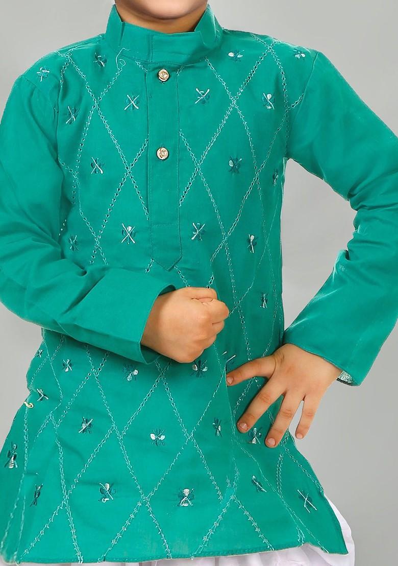 Boys Ethnic Motifs Embroidered Straight Thread Work Cotton Kurta With Patiala - Indya