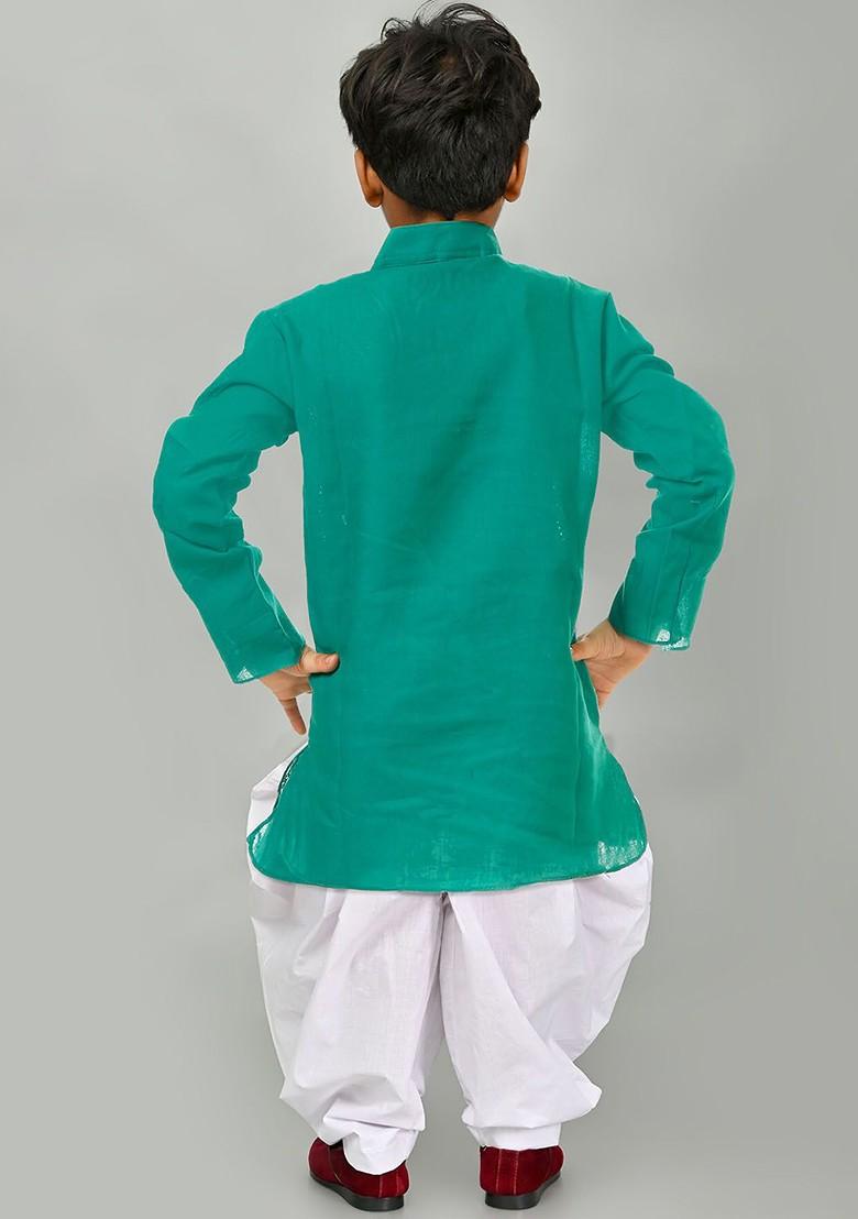 Boys Ethnic Motifs Embroidered Straight Thread Work Cotton Kurta With Patiala - Indya